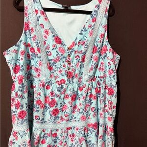 torrid Light Blue Floral Tank with Pink Rose Print